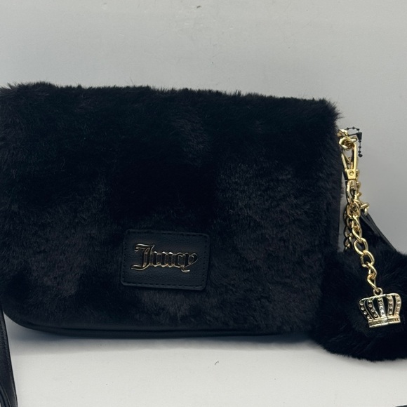 JUICY Fuzzy Black Crossbody Bag with Gold Chain - Picture 3 of 6
